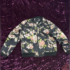 Pink and black floral bomber jacket